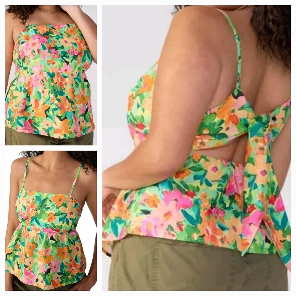 New Anthropologie SANCTUARY Women's (2X) Floral Tier Cami Linen Blend Peplum Top
